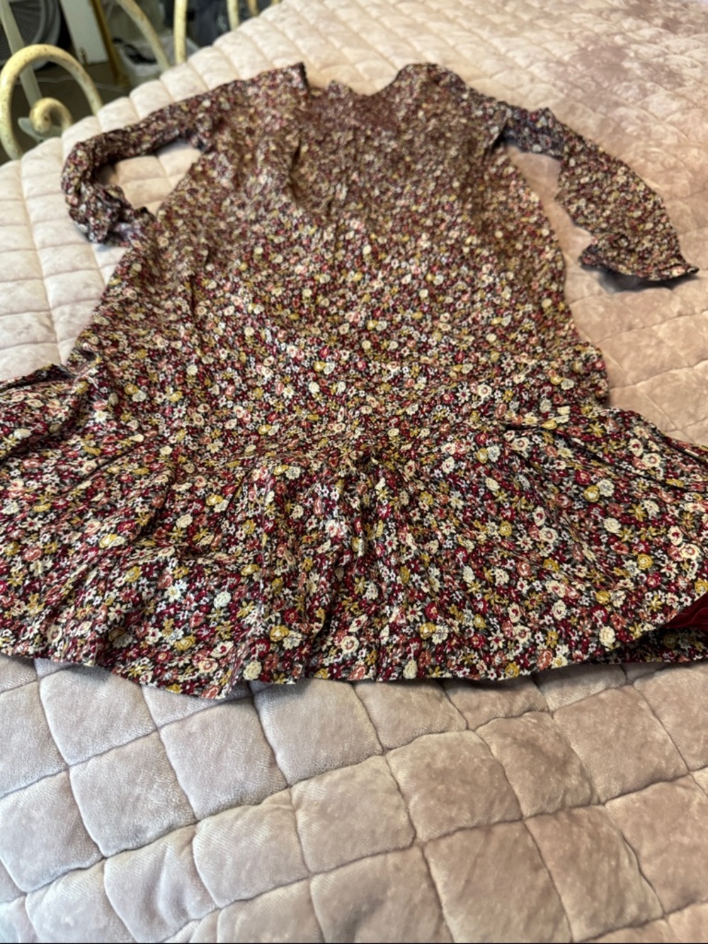 Zara Burgundy Floral Ruffle Hem Kids Dress